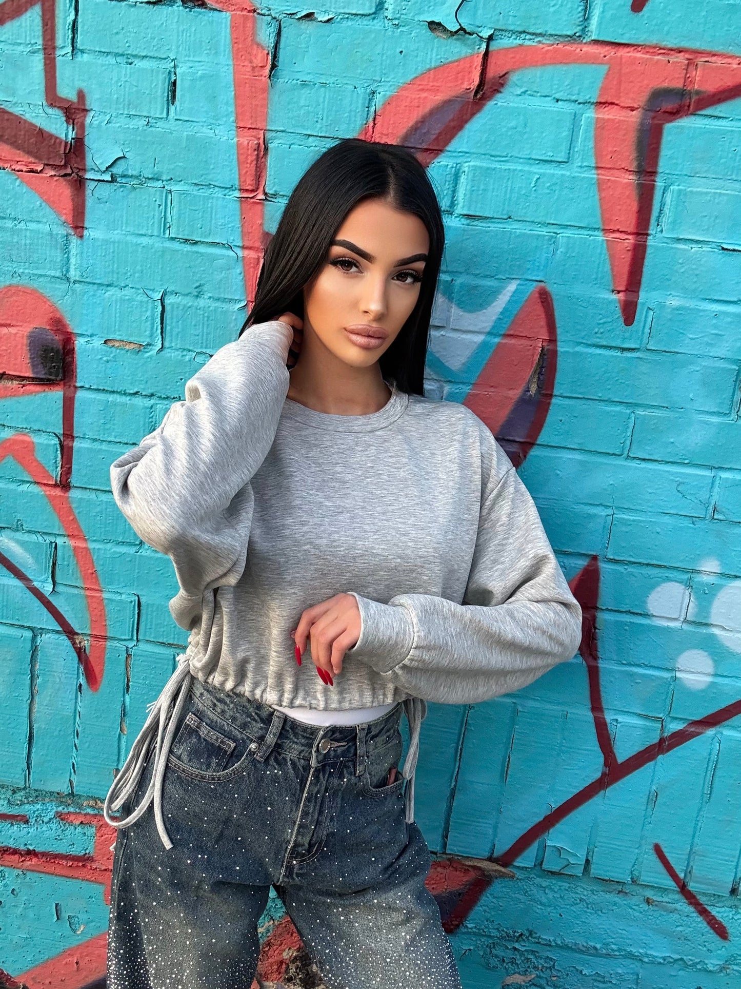 FELPA CROP CON LACCI