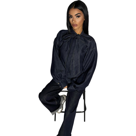 CAMICETTA DENIM FIOCCO